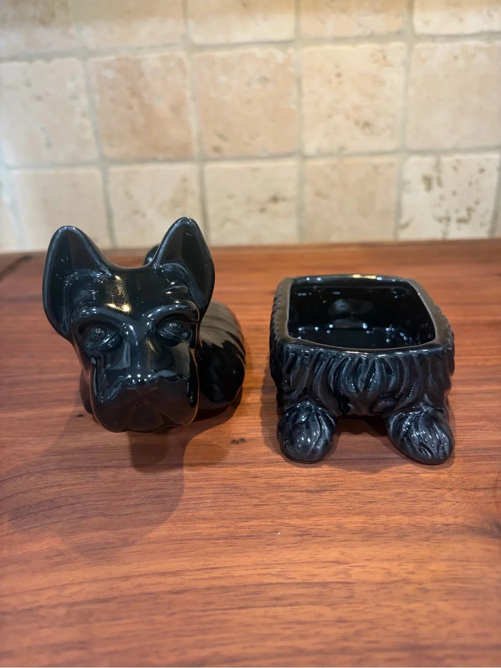 Vintage Black Ceramic Scottie Dog Trinket Box